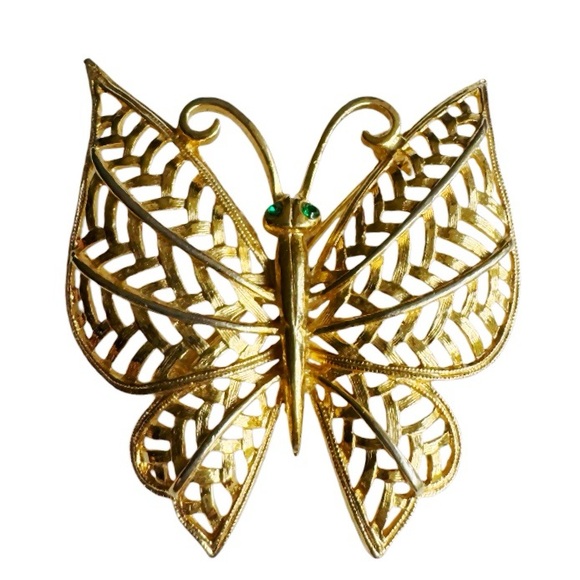 Gold Filagree Butterfly Brooch - Picture 9 of 13